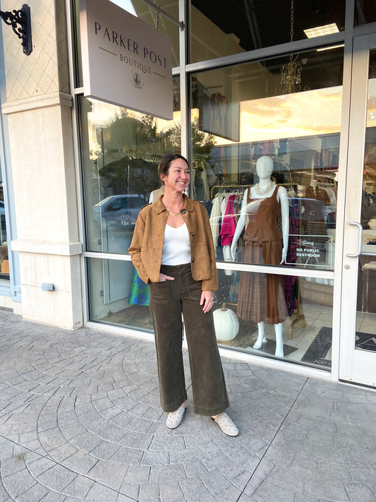 Allie Camel Faux Suede Crop Jacket