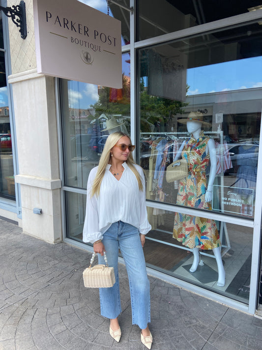 Pleaty Peasant Top, White