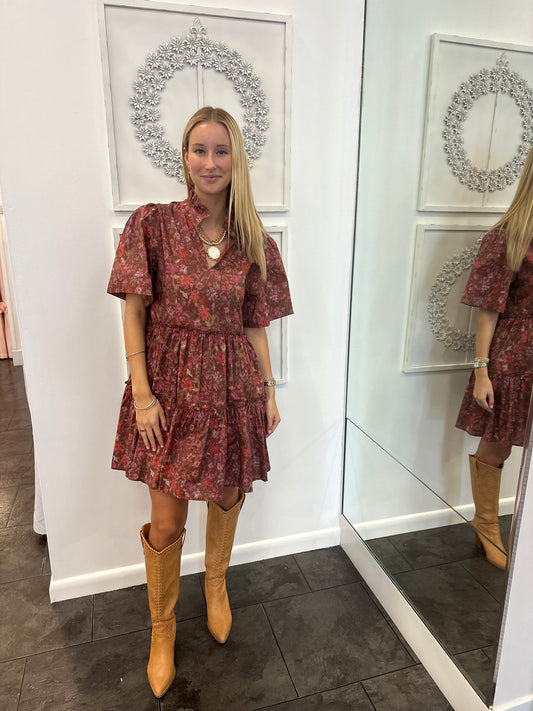 Brown Floral Baby Doll Dress