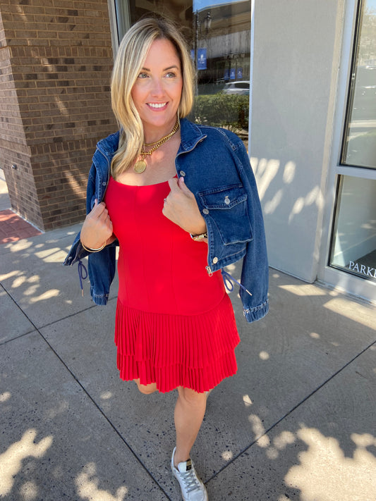 Denim Cropped Drawstring Shirt Jacket