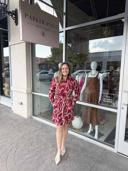JADE Red Ribbons Front Tie Shirt Dress