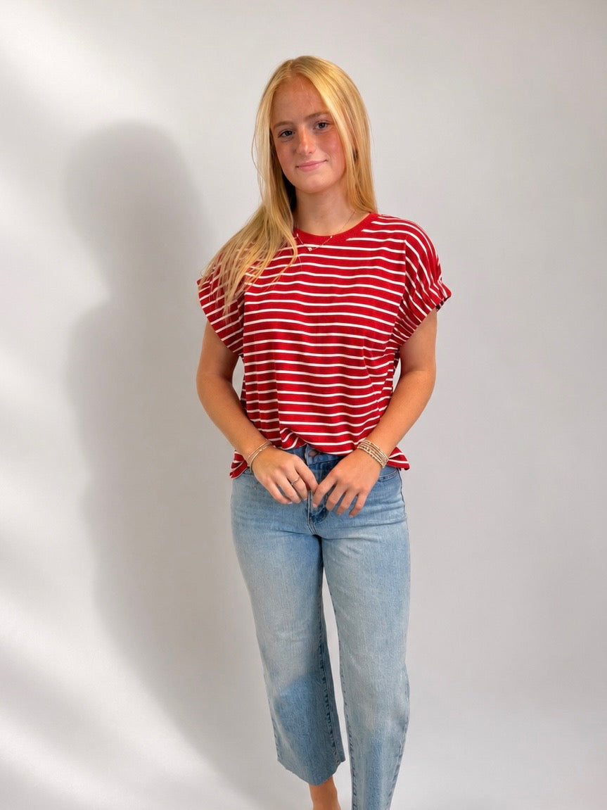 Clark Red/White Stripe Short Sleeve T-Shirt