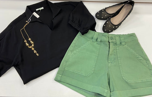 JADE Black Collar Top