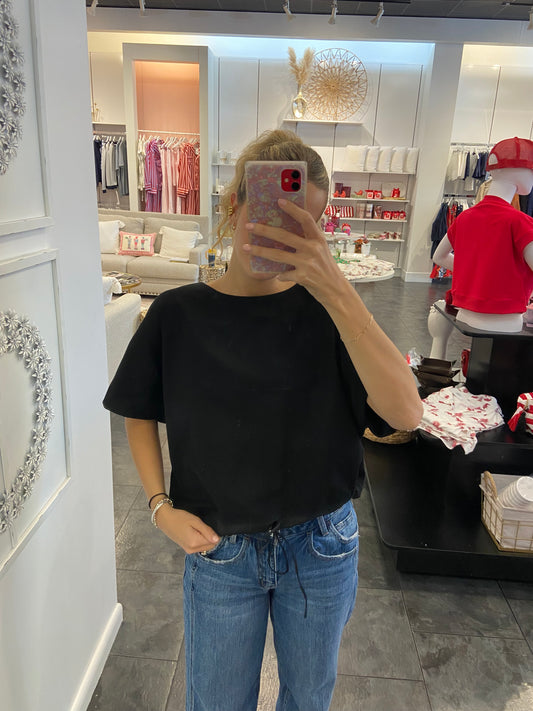 Black Pull Over Bottom Tie Blouse