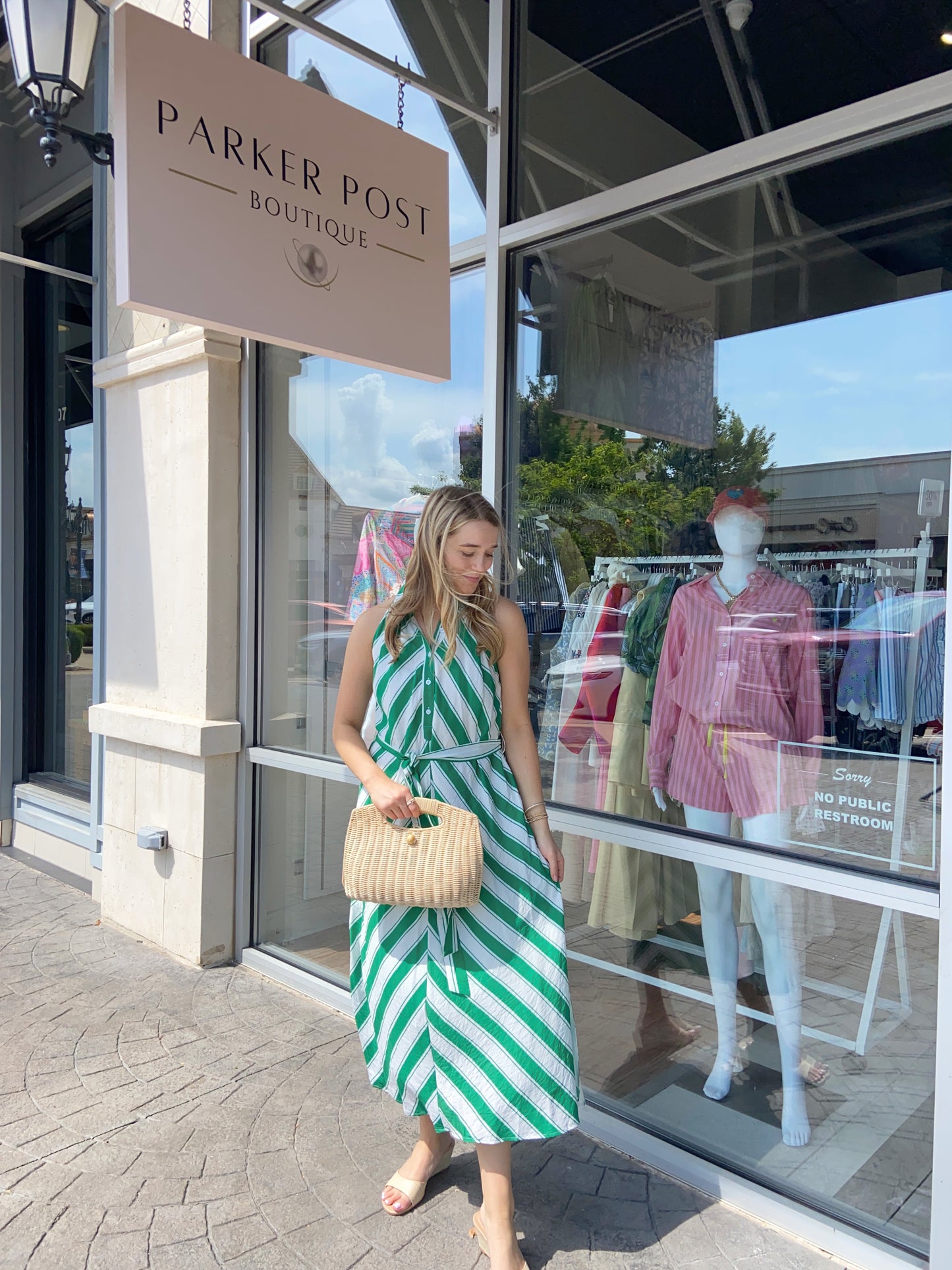 Ginny Green and White Stripe Midi Dress