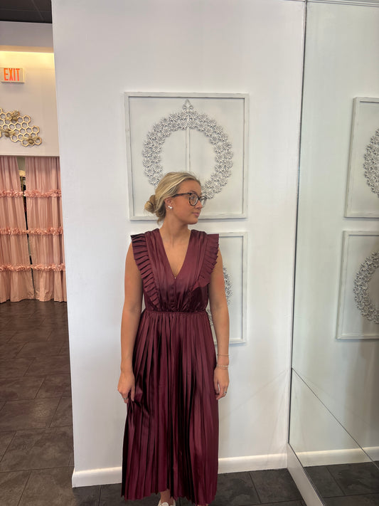Burton Burgundy Pleat Dress