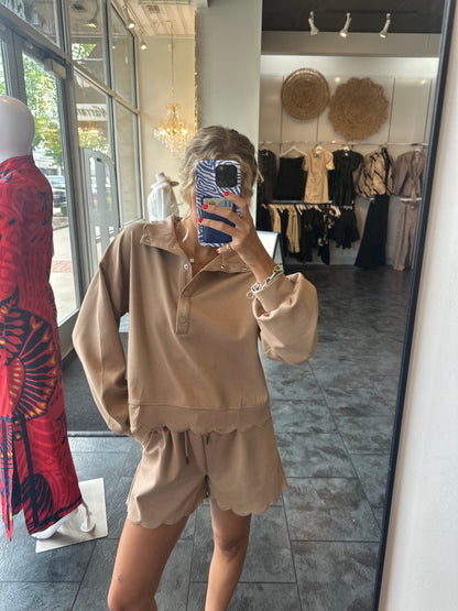 Mocha Scallop Trim Shirt