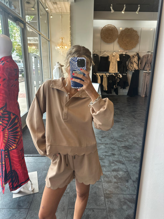 Mocha Scallop Trim Shirt