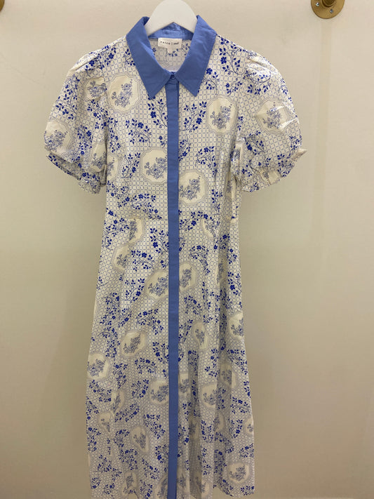 Cecily White and Blue Floral Midi Dress
