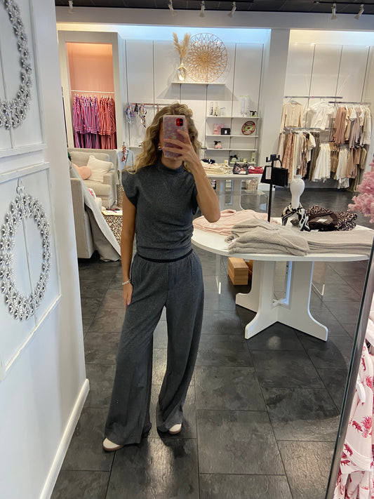 Mini Dogtooth Side Ruched Top and Pant Set