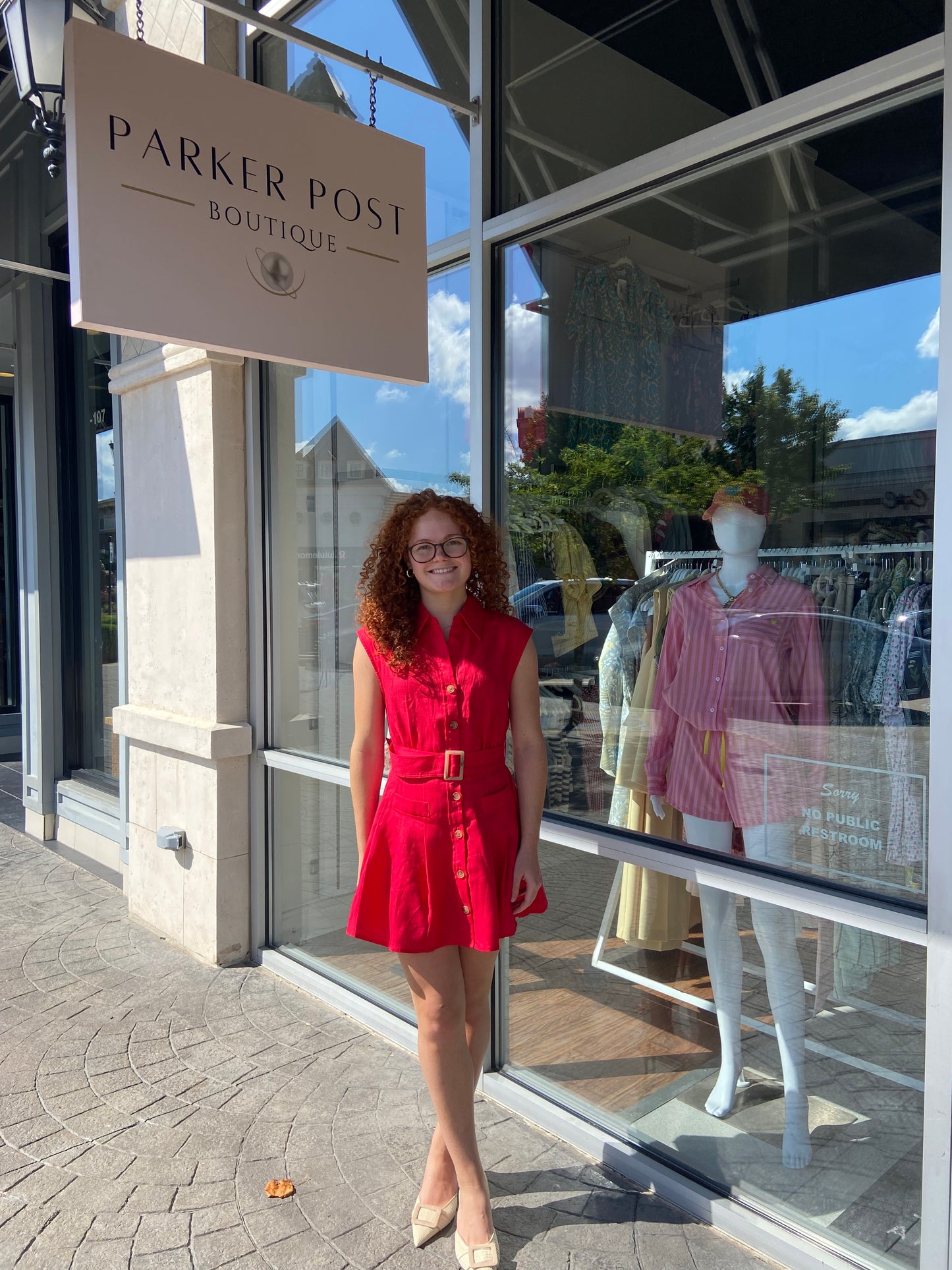 KARLIE Red Solid Linen Belted Mini Dress