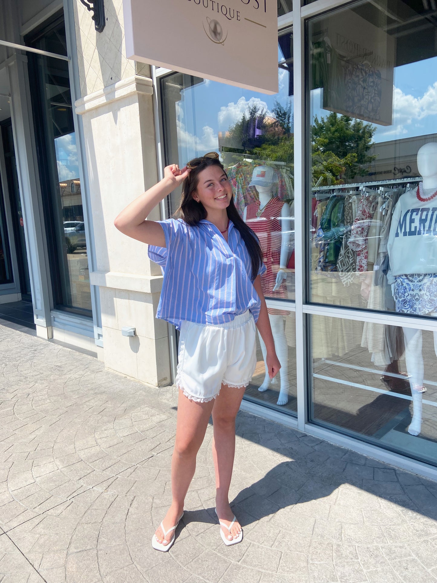 Karlie Blue Stripe America Poplin R-Neck Top