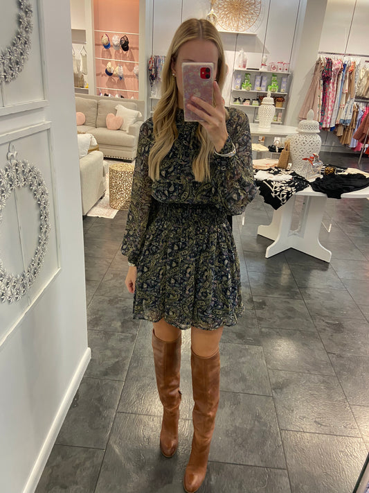 Shari Paisley Tie Back Mini Dress