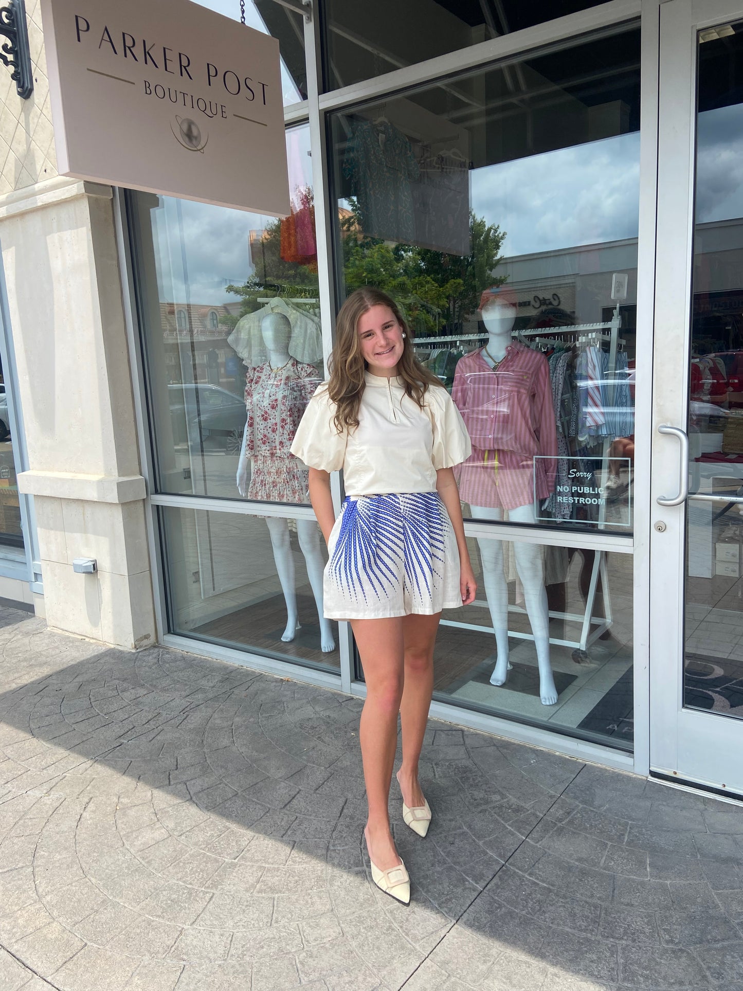 Cobalt Sunburst Print Linen Shorts