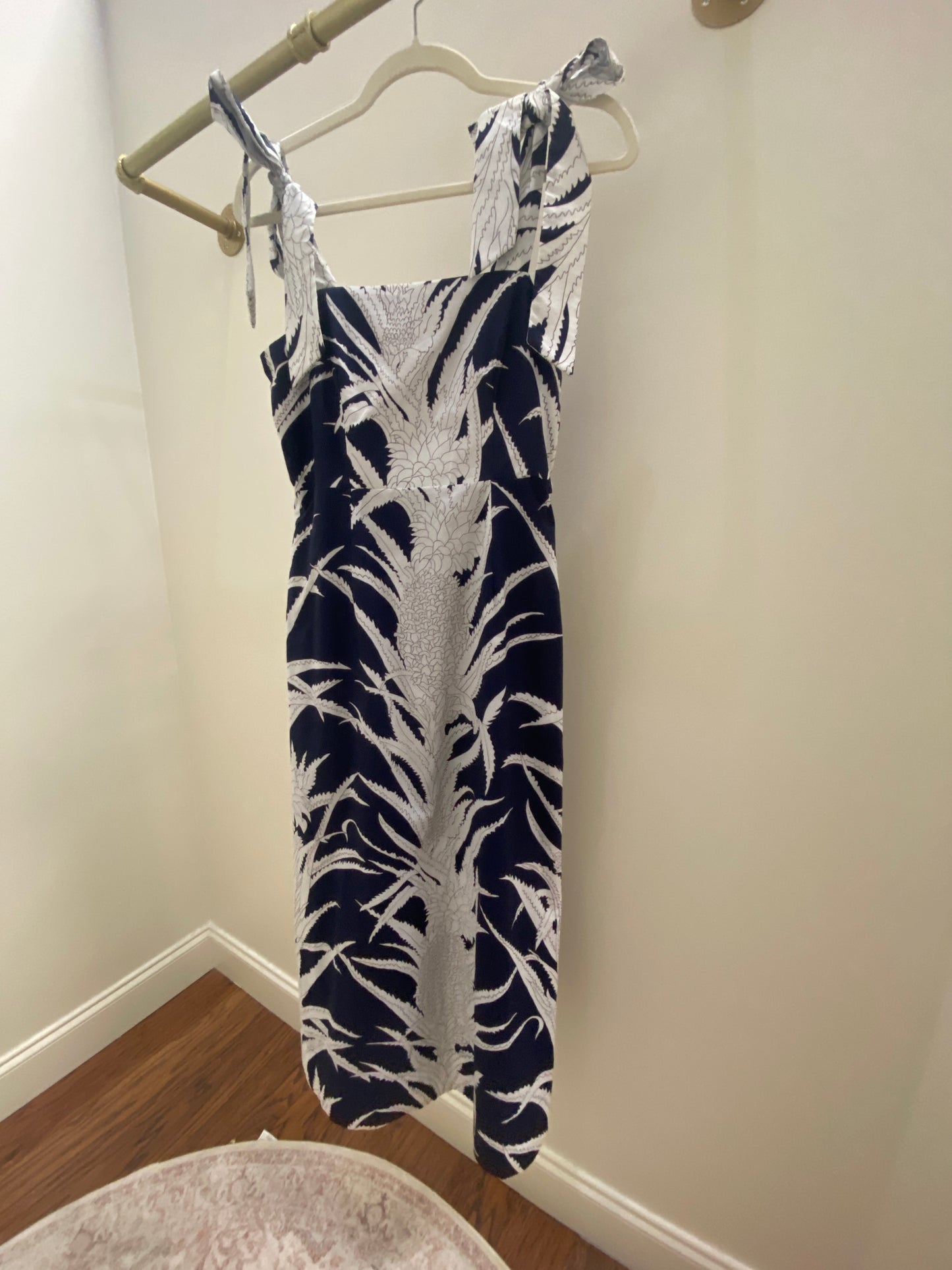 Halls Cotton Tie Strap Floral Dress - Navy and White