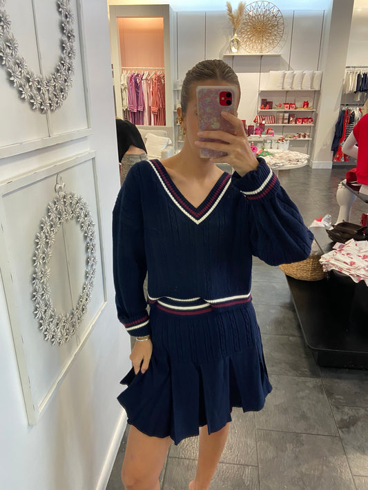 Classic V Neck Sweater and Skirt Set