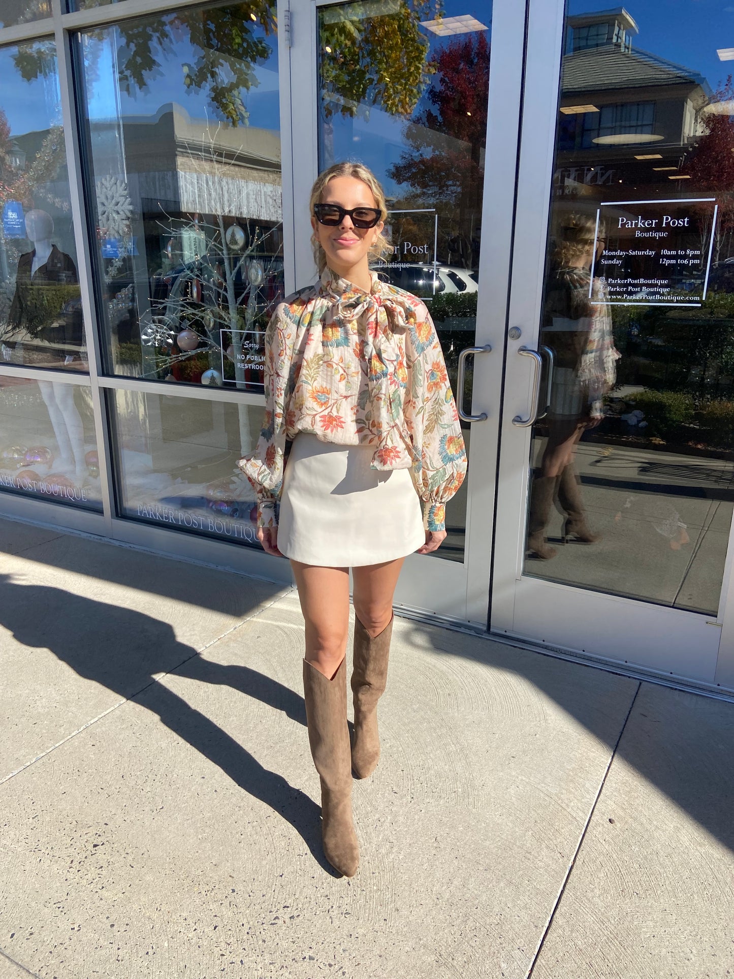 Serena Ecru Floral Scarf Neck Floral Blouse