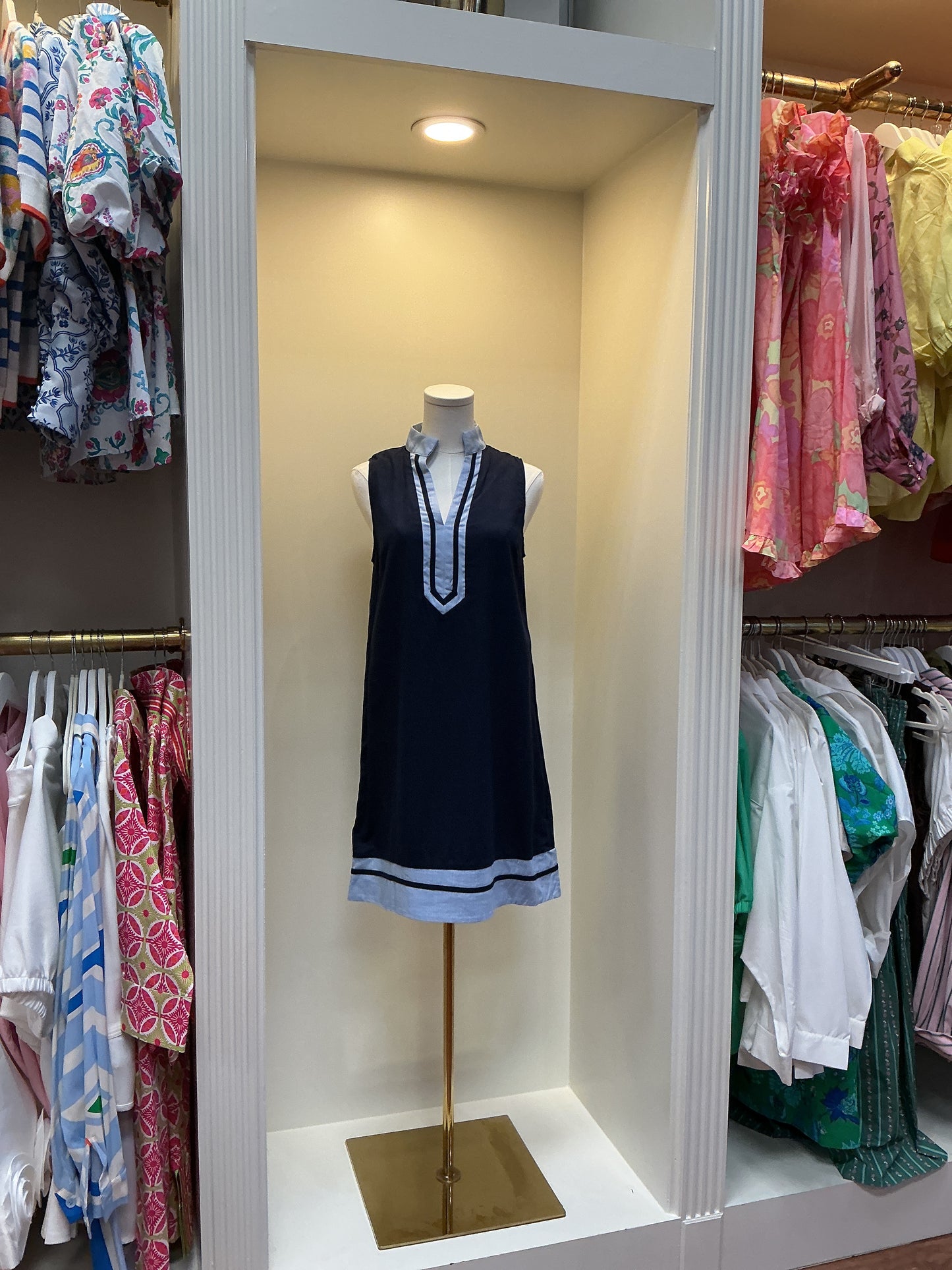 Marjorie Navy V-Neck Sleeveless Dress