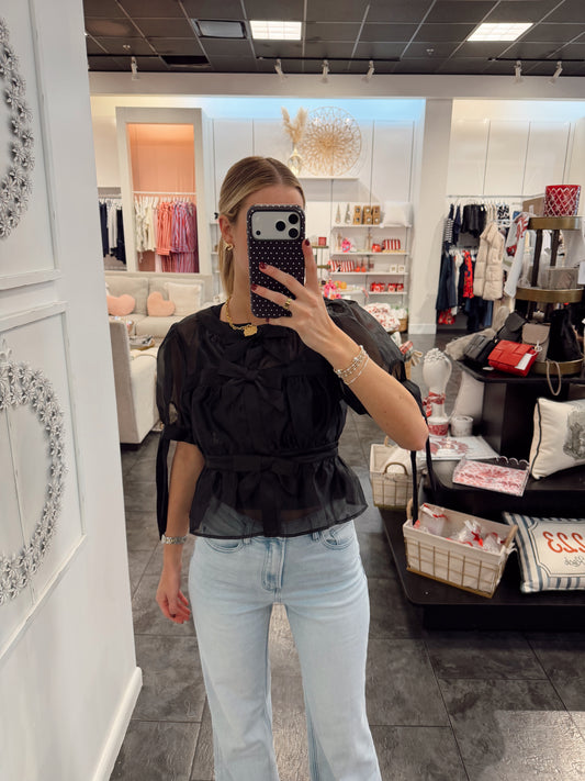 Sheer Delight Peplum Top with Bows