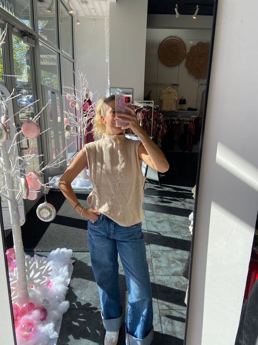 Oatmeal Turtleneck Sleeveless Sweater