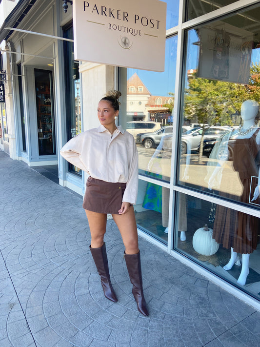 KARLIE Chocolate Denim Wrap Skort