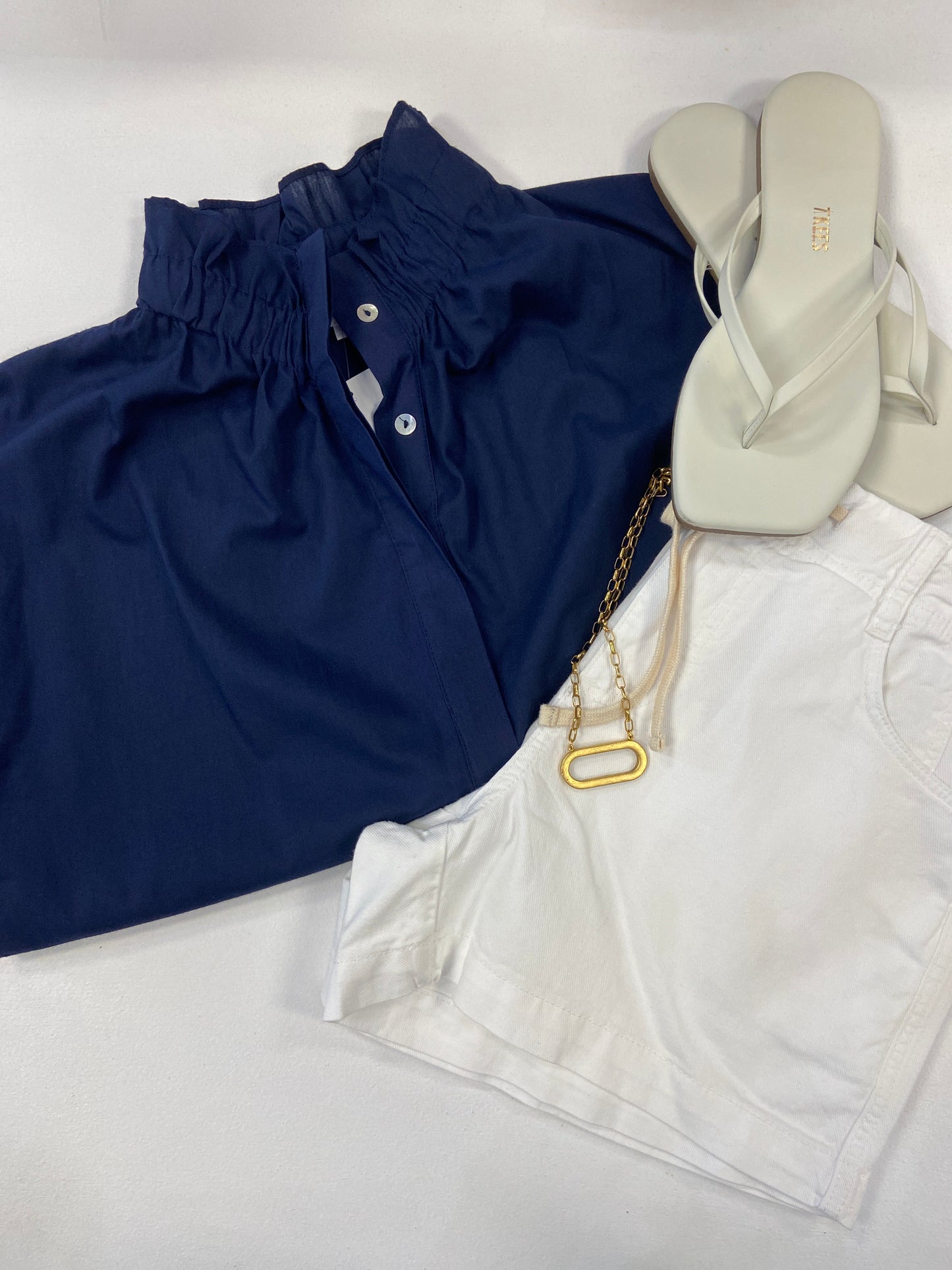 Heritage Ruffle Collar Button Down - Blue
