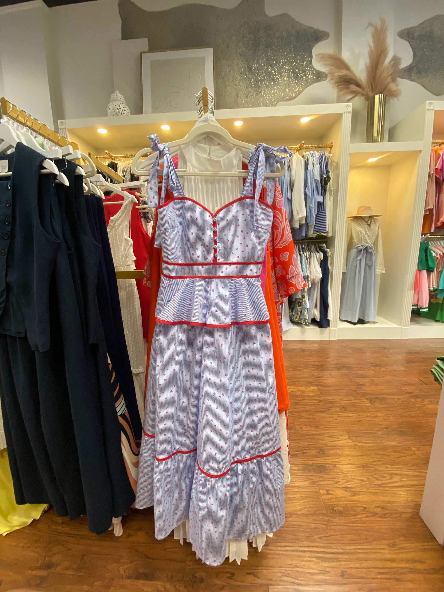 Perfect Rose Blue Stripe Midi Dress