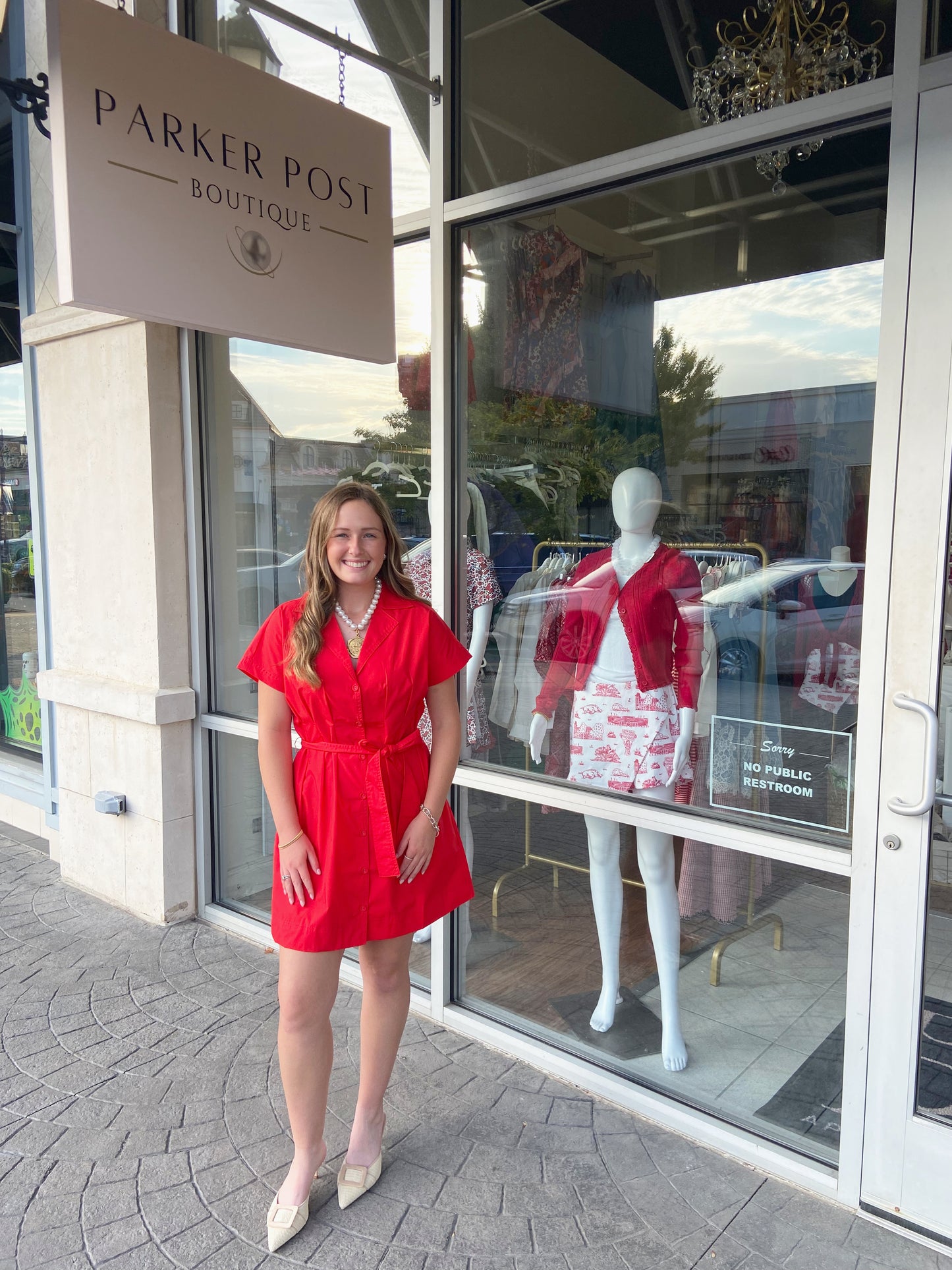 JOY JOY Red Pleated Waist Button Mini Dress