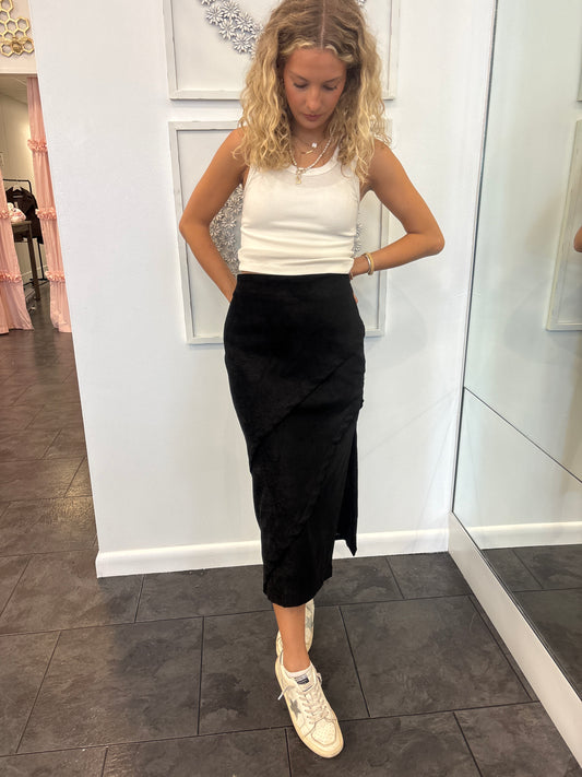 Black Faux Suede Riding Skirt