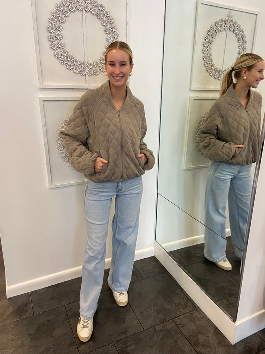 Dark Taupe Quilted Zip Up Jacket