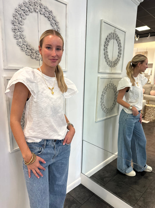 White Flutter Sleeve Top