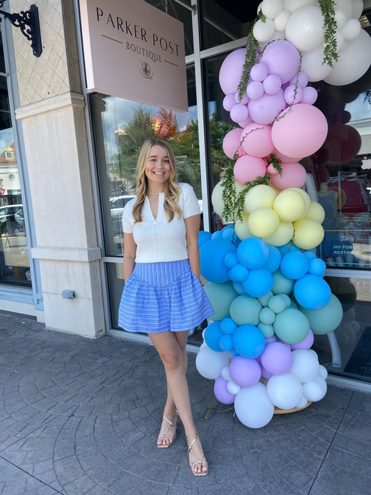 JOY JOY Blue Stripe A-line Mini Skort