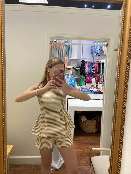 Bethany Gingham Peplum Top and Short Set