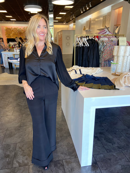 Black Stretch Bottom Roll Up Pants