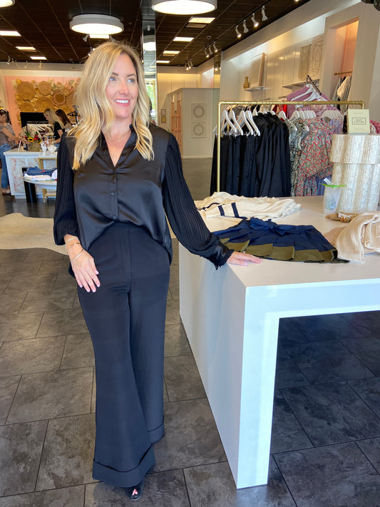 Black Stretch Bottom Roll Up Pants