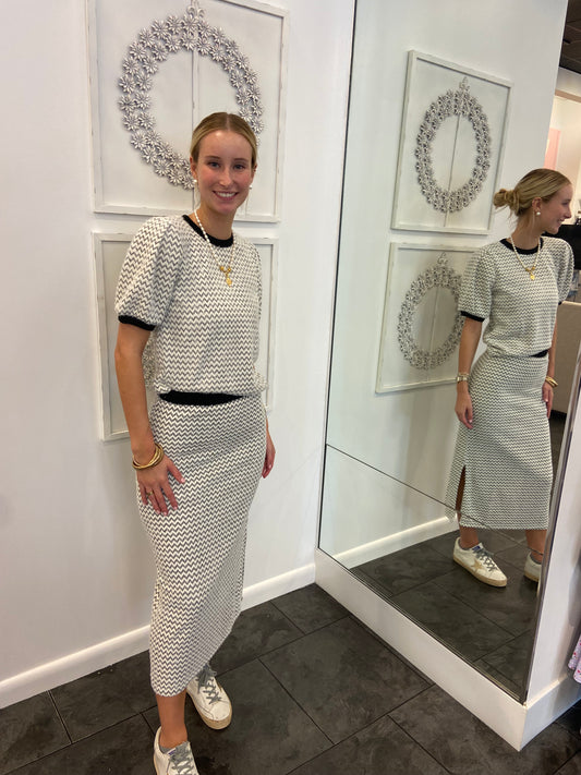 The  Lizzy Cream with Black Zig Zag Stripe Maxi Skirt