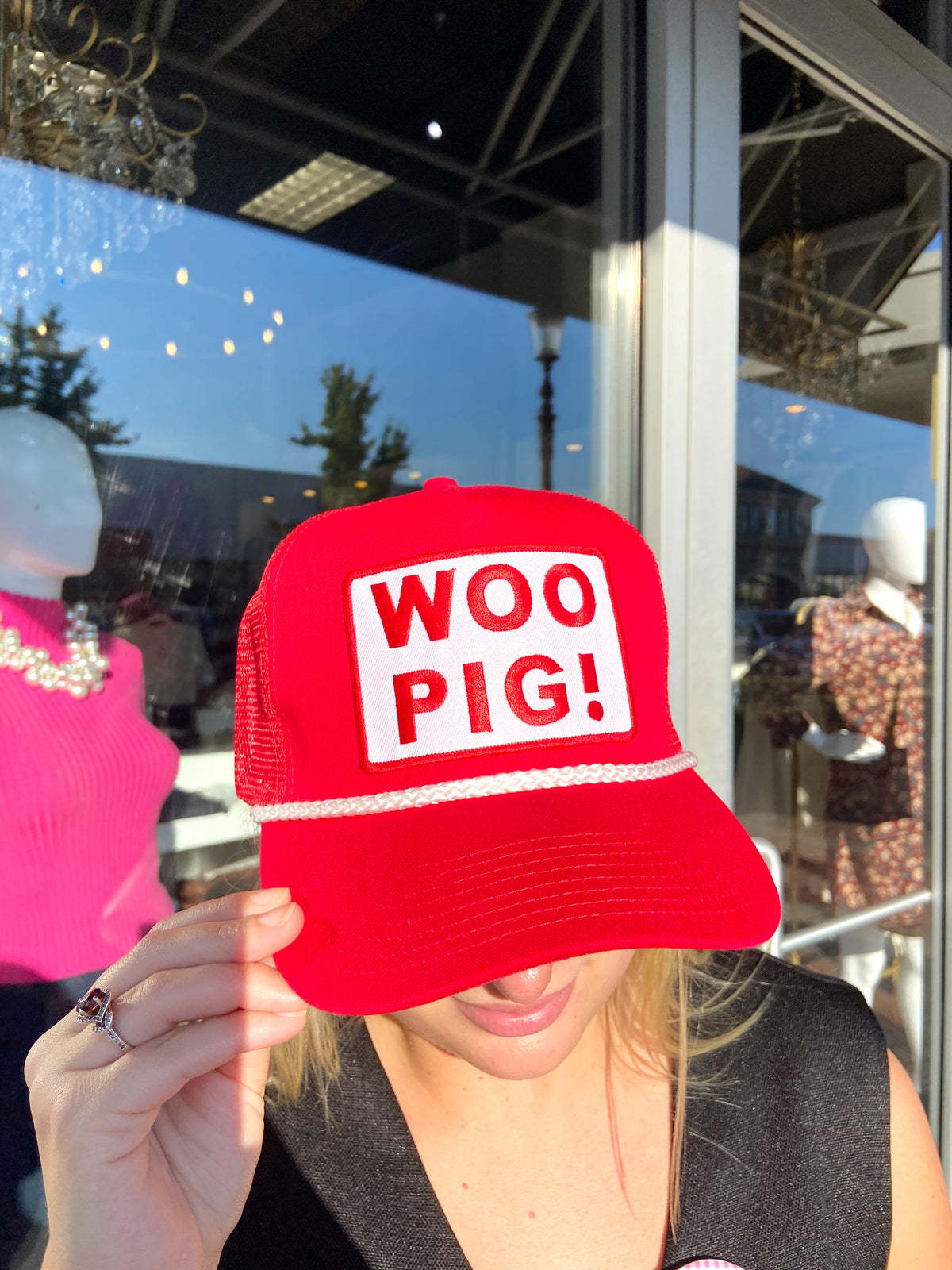 Red Woo Pig Trucker Hat