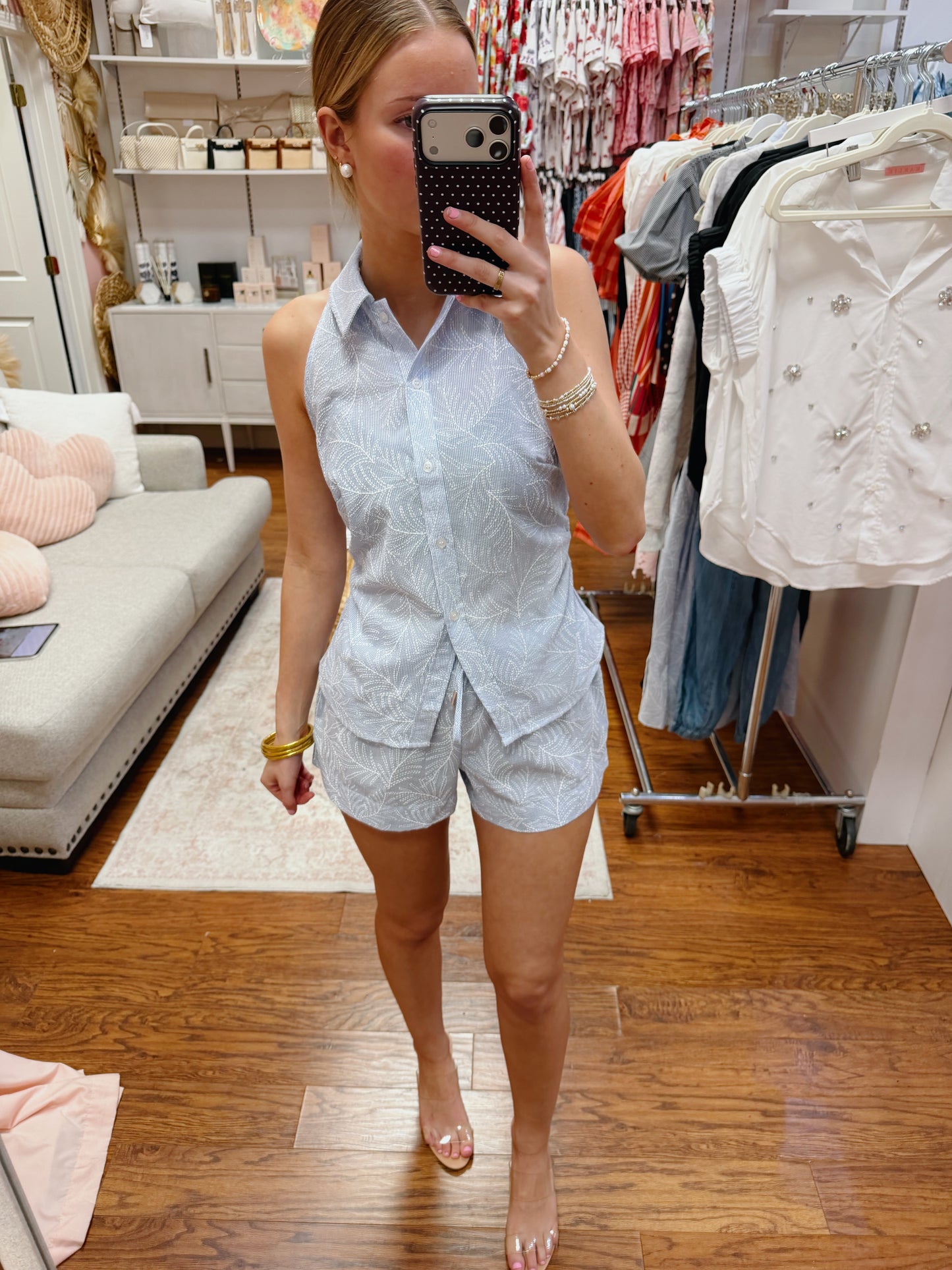 ELAN Paige Blue Floral Short Set