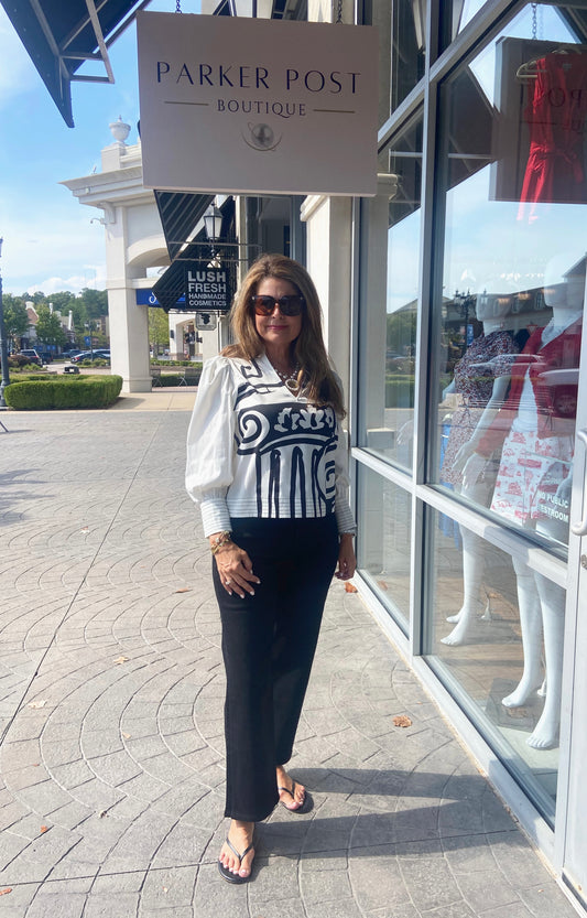 EMILY MCCARTHY White with Black Roma Hampton Top