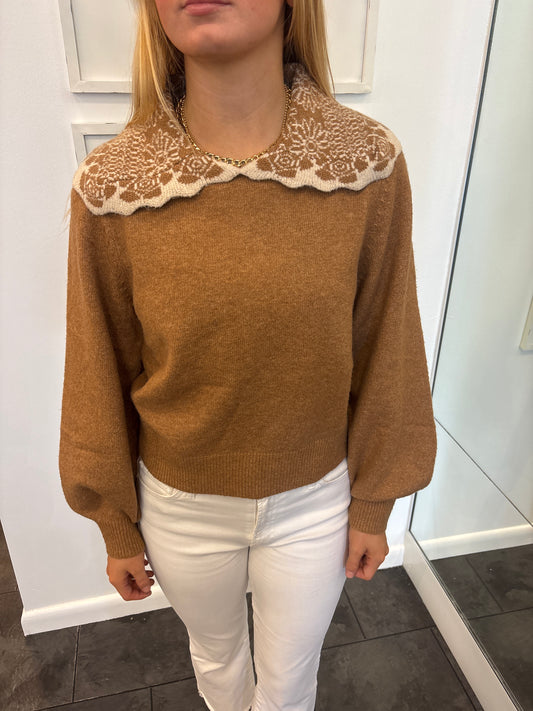 The Casey Tan with Cream Trim Sweater