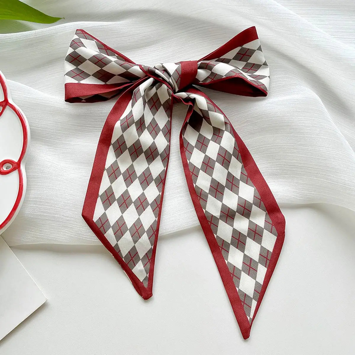 Red and Olive Argyle Twilly Scarf