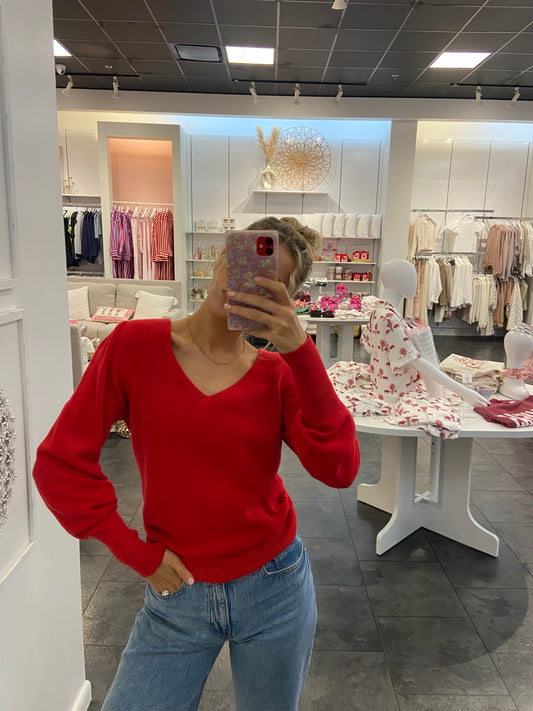 ASTRID Red V-Neck Sweater