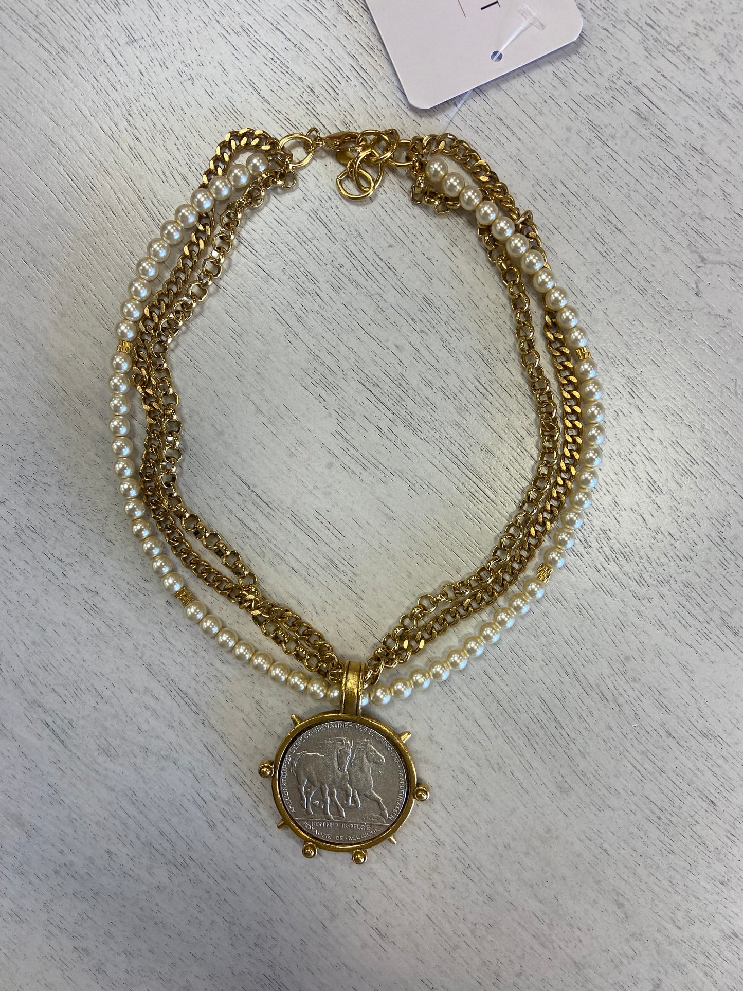 YOCHI Twin Horses Coin Pearl Necklace