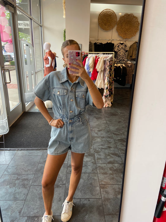 Short Sleeve Denim Romper
