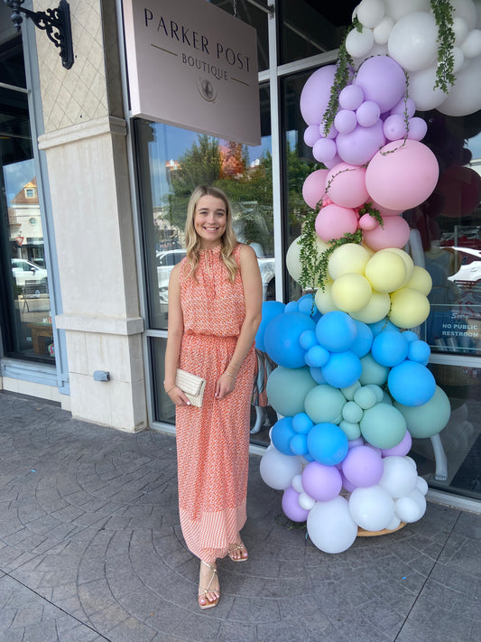 Ziya Orange and Cream Maxi Skirt Set