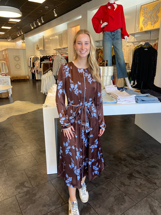 CARTOLINA Helene Upstate Floral Espresso Midi Dress