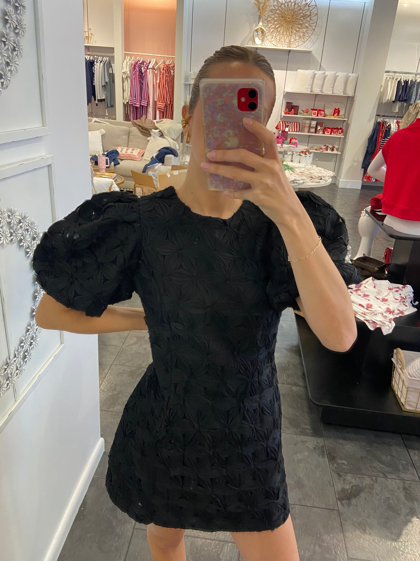 Brandee Applique Puff Sleeve Dress