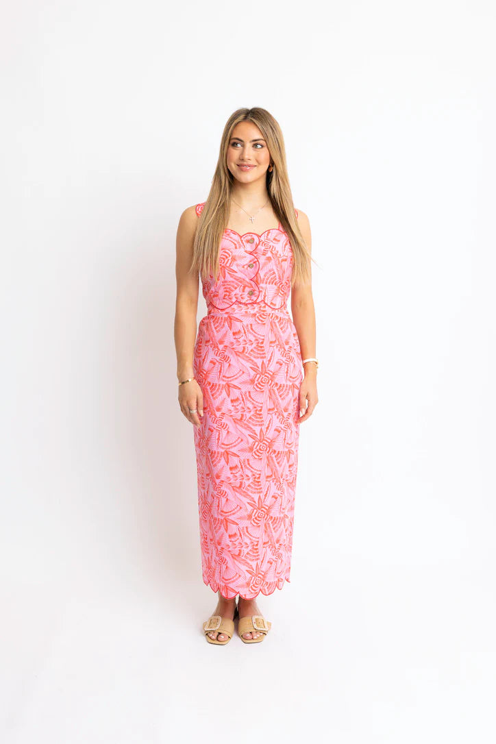 Karlie Pink Tropical Linen Maxi Skirt