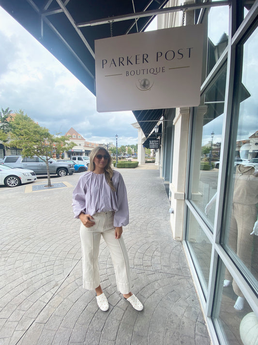 Eloise Brown and Blue Stripe Poplin Bubble Top