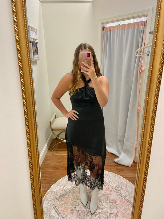 Lora Satin Lace Midi Dress